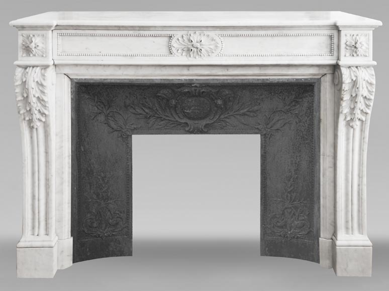 Louis XVI style fireplace in Carrara marble decorated with pearls-0