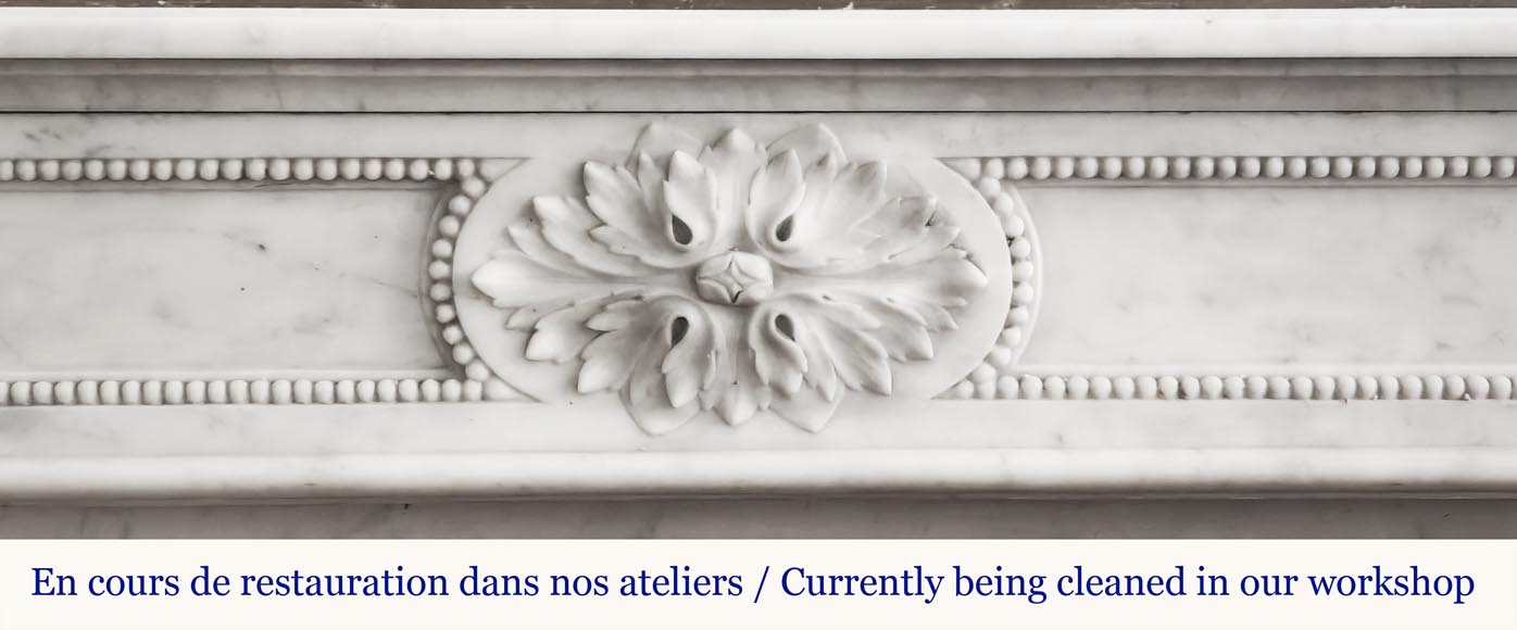 Louis XVI style fireplace in Carrara marble decorated with pearls-1