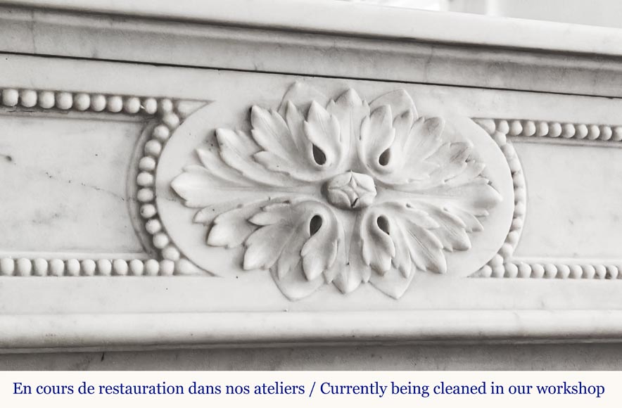 Louis XVI style fireplace in Carrara marble decorated with pearls-2