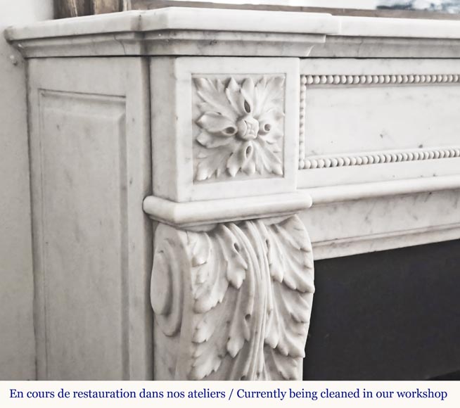 Louis XVI style fireplace in Carrara marble decorated with pearls-4