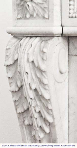 Louis XVI style fireplace in Carrara marble decorated with pearls-5
