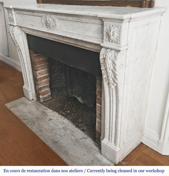 Louis XVI style fireplace in Carrara marble decorated with pearls-7