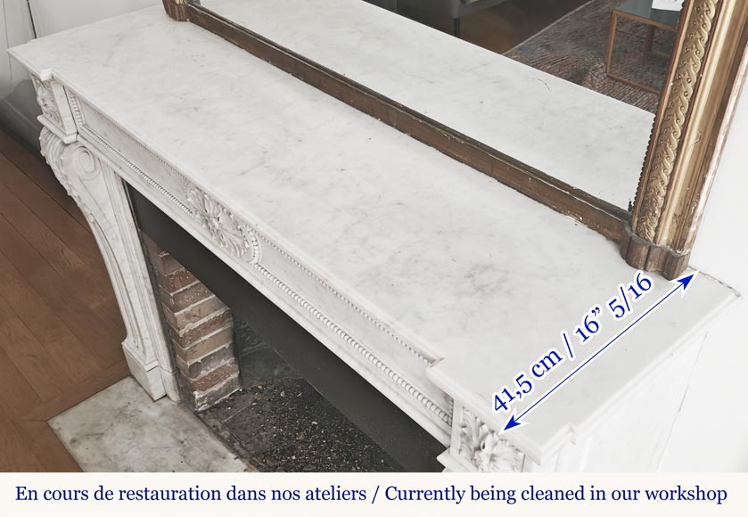 Louis XVI style fireplace in Carrara marble decorated with pearls-10