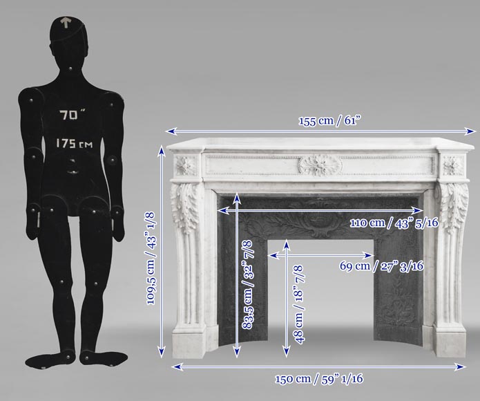 Louis XVI style fireplace in Carrara marble decorated with pearls-11