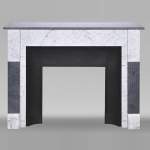 Two-tone Art Deco style fireplace in Carrara marble and dark Turquin