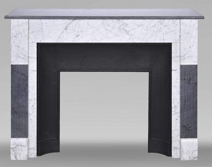 Two-tone Art Deco style fireplace in Carrara marble and dark Turquin Two-tone Art Deco style fireplace in Carrara marble and dark Turquin-0