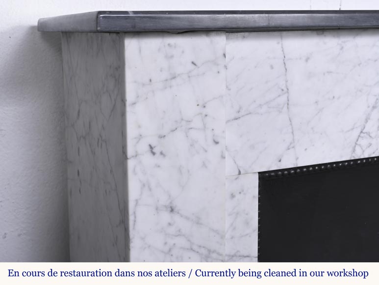 Two-tone Art Deco style fireplace in Carrara marble and dark Turquin Two-tone Art Deco style fireplace in Carrara marble and dark Turquin-3