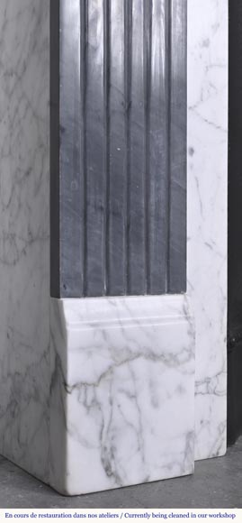Two-tone Art Deco style fireplace in Carrara marble and dark Turquin Two-tone Art Deco style fireplace in Carrara marble and dark Turquin-5