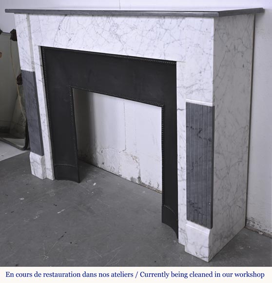 Two-tone Art Deco style fireplace in Carrara marble and dark Turquin Two-tone Art Deco style fireplace in Carrara marble and dark Turquin-6