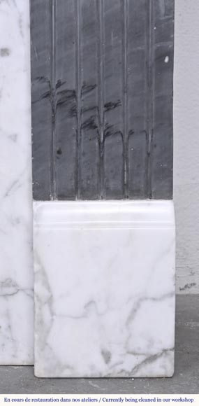 Two-tone Art Deco style fireplace in Carrara marble and dark Turquin Two-tone Art Deco style fireplace in Carrara marble and dark Turquin-8