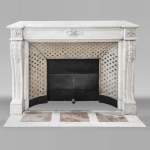 Louis XVI style fireplace in Carrara marble, decorated with acanthus leaves