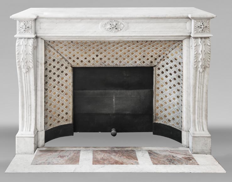 Louis XVI style fireplace in Carrara marble, decorated with acanthus leaves-0