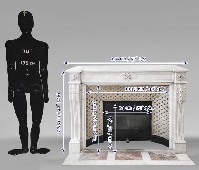 Louis XVI style fireplace in Carrara marble, decorated with acanthus leaves-11