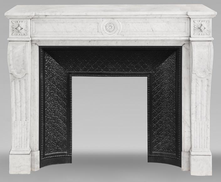  Louis XVI style fireplace in Carrara marble, decorated with sunflowers-0