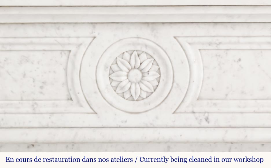  Louis XVI style fireplace in Carrara marble, decorated with sunflowers-1