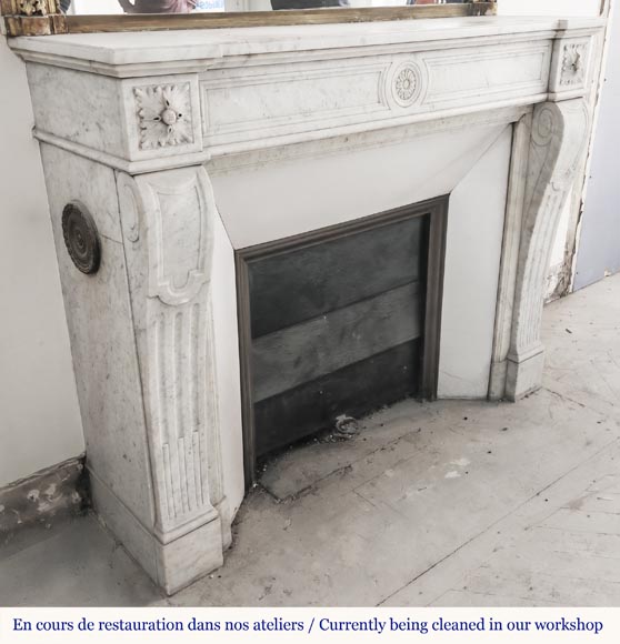  Louis XVI style fireplace in Carrara marble, decorated with sunflowers-2