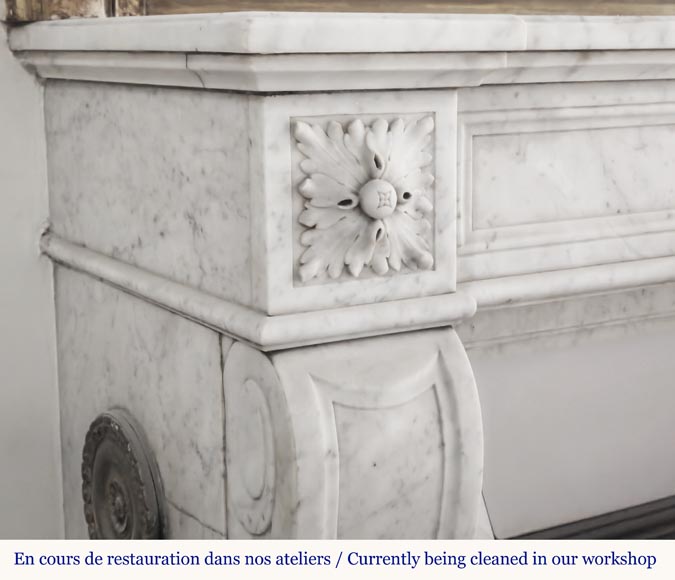  Louis XVI style fireplace in Carrara marble, decorated with sunflowers-3