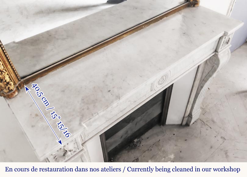  Louis XVI style fireplace in Carrara marble, decorated with sunflowers-8