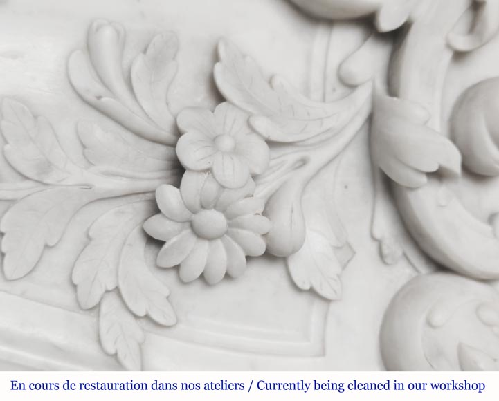 Louis XV style fireplace in Carrara marble richly carved with plant motifs-4