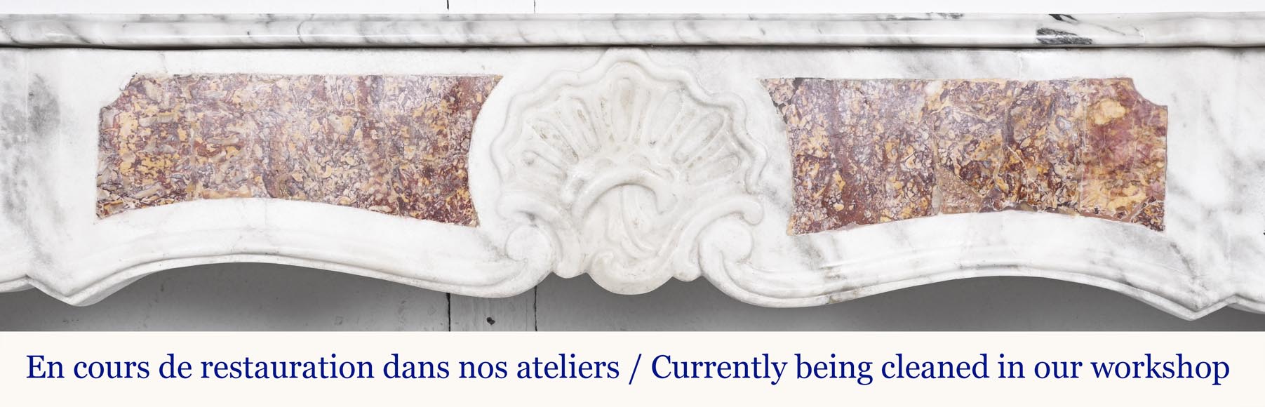 Provençal-style fireplace in veined Carrara marble and colored marble-1