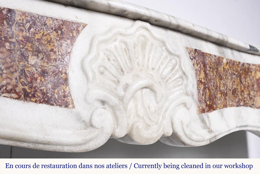 Provençal-style fireplace in veined Carrara marble and colored marble-2