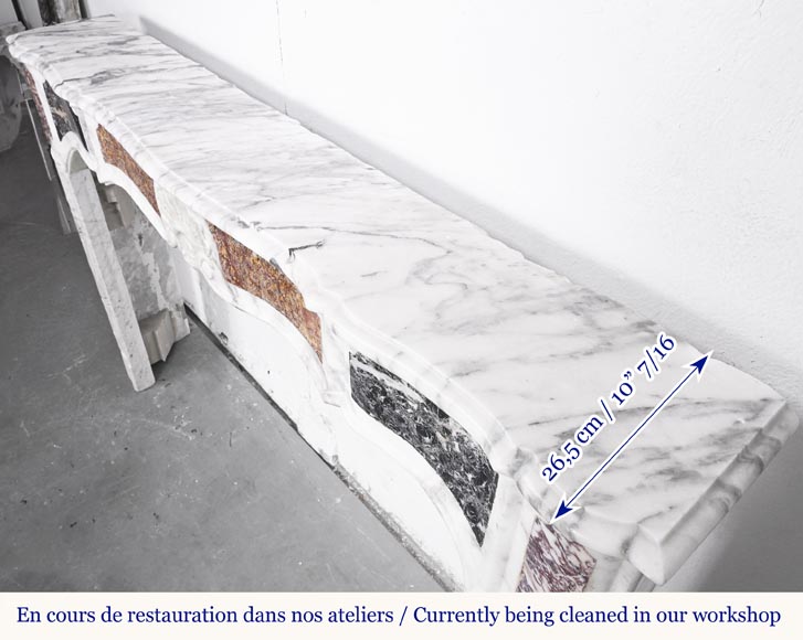 Provençal-style fireplace in veined Carrara marble and colored marble-10