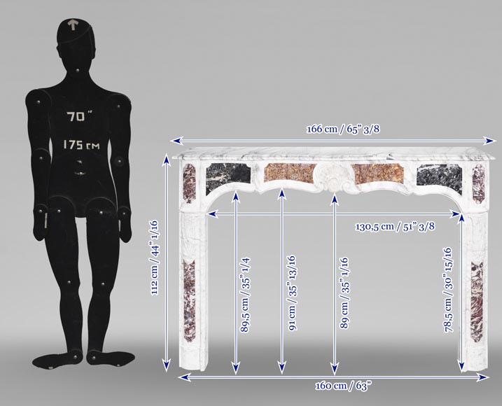 Provençal-style fireplace in veined Carrara marble and colored marble-11