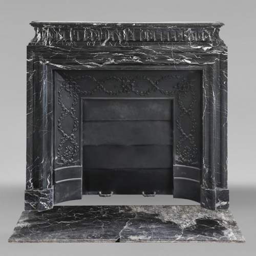 Louis XIV style fireplace with acroterion, in Marquina marble