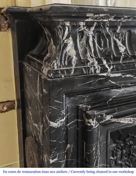 Louis XIV style fireplace with acroterion, in Marquina marble Louis XIV style fireplace with acroterion, in Marquina marble-3