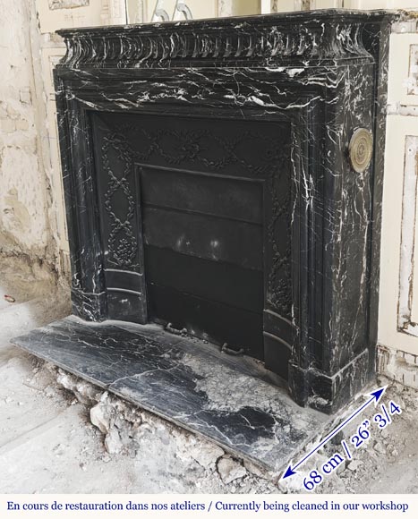 Louis XIV style fireplace with acroterion, in Marquina marble Louis XIV style fireplace with acroterion, in Marquina marble-5