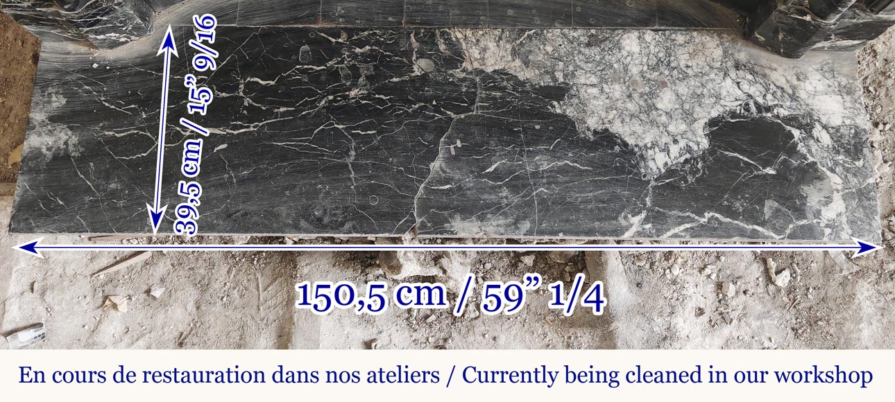 Louis XIV style fireplace with acroterion, in Marquina marble Louis XIV style fireplace with acroterion, in Marquina marble-8