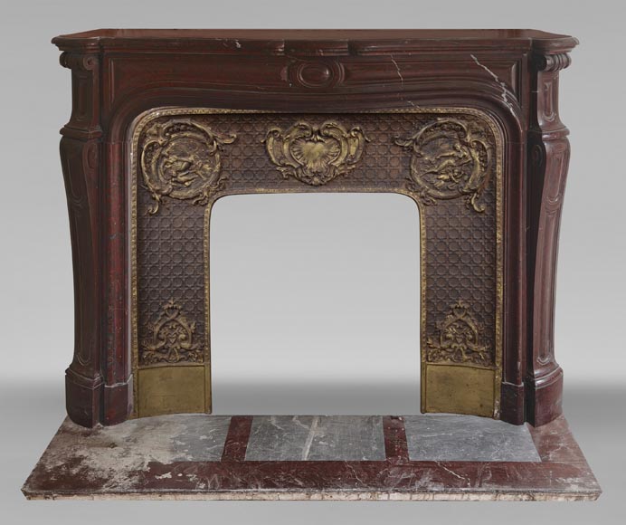 Louis XV style Pompadour model curved fireplace, in griotte marble Louis XV style Pompadour model curved fireplace, in griotte marble-0