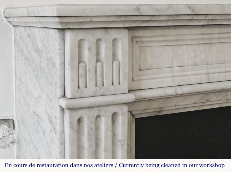 Louis XVI style fluted fireplace, in Carrara marble-3