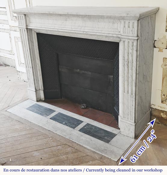 Louis XVI style fluted fireplace, in Carrara marble-5