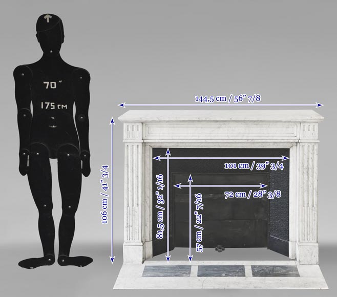 Louis XVI style fluted fireplace, in Carrara marble-10