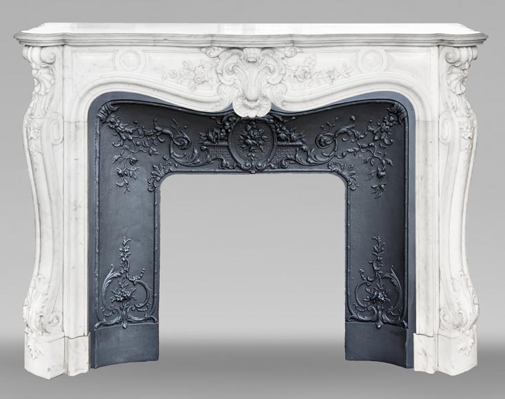 Highly sculpted Louis XV style fireplace in Carrara marble-0