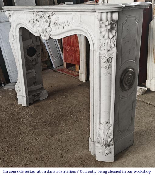 Highly sculpted Louis XV style fireplace in Carrara marble-10