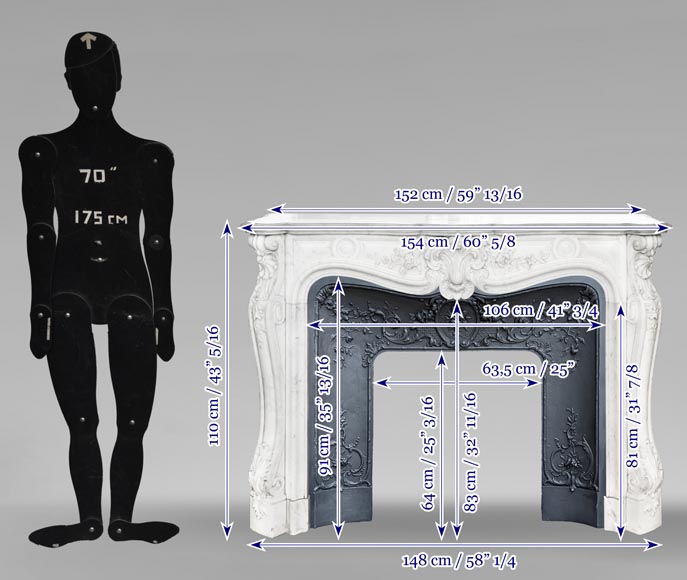 Highly sculpted Louis XV style fireplace in Carrara marble-16