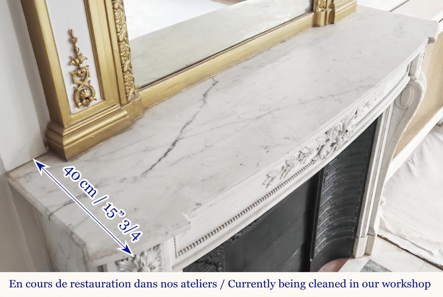 Curved Louis XVI style fireplace with beaded decoration, in semi-statuary marble.-13
