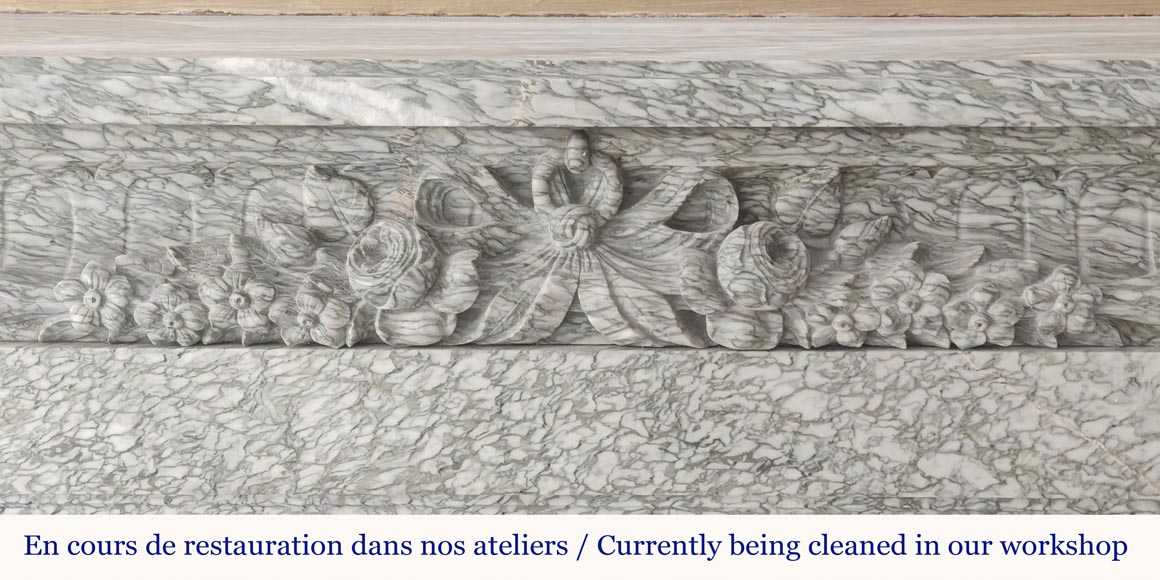 Napoleon III style fireplace with floral decoration, in green Estours marble-1