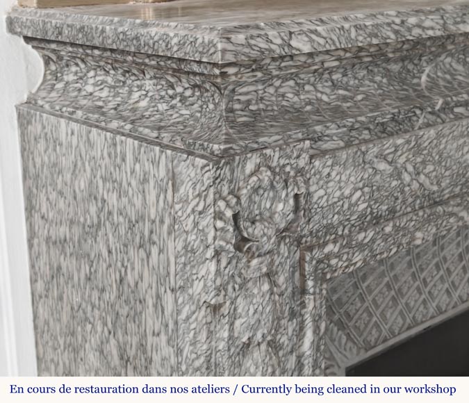 Napoleon III style fireplace with floral decoration, in green Estours marble-4