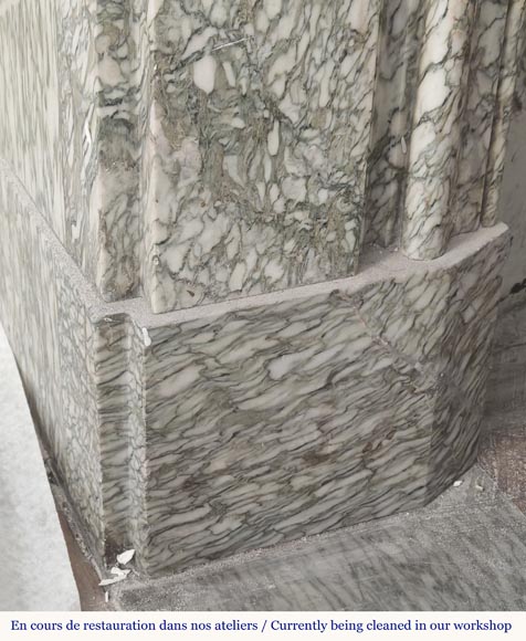 Napoleon III style fireplace with floral decoration, in green Estours marble-6