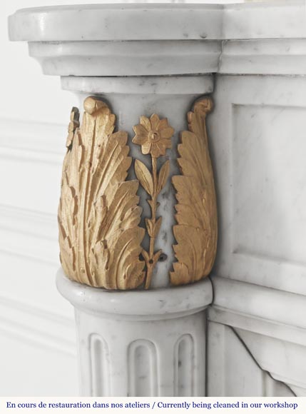 Louis XVI style fireplace with half-columns and bronze decorations, in Carrara marble Louis XVI style fireplace with half-columns and bronze decorations, in Carrara marble-6
