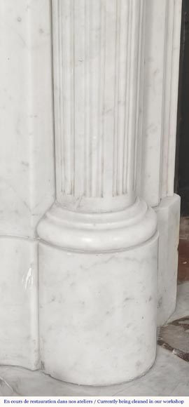 Louis XVI style fireplace with half-columns and bronze decorations, in Carrara marble Louis XVI style fireplace with half-columns and bronze decorations, in Carrara marble-7