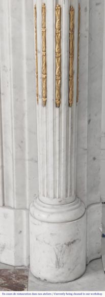 Louis XVI style fireplace with half-columns and bronze decorations, in Carrara marble Louis XVI style fireplace with half-columns and bronze decorations, in Carrara marble-10
