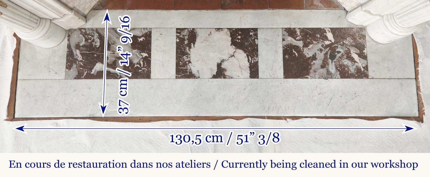 Louis XVI style fireplace with half-columns and bronze decorations, in Carrara marble Louis XVI style fireplace with half-columns and bronze decorations, in Carrara marble-11