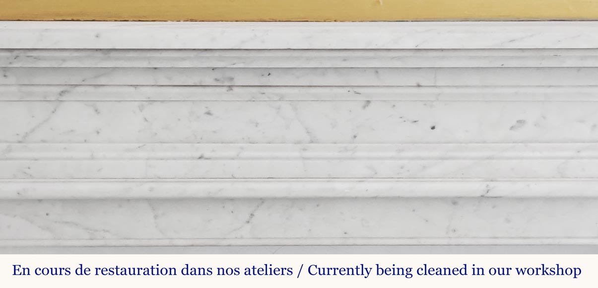 Louis XVI style fireplace with molded decoration, in Carrara marble-1