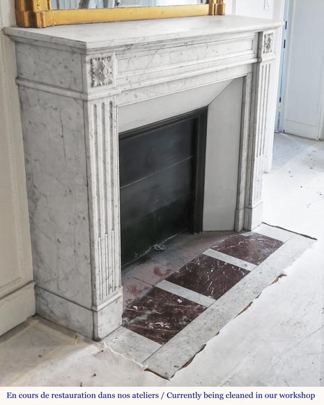 Louis XVI style fireplace with molded decoration, in Carrara marble-2