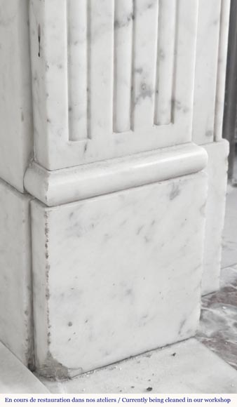 Louis XVI style fireplace with molded decoration, in Carrara marble-4