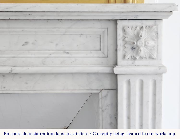 Louis XVI style fireplace with molded decoration, in Carrara marble-6